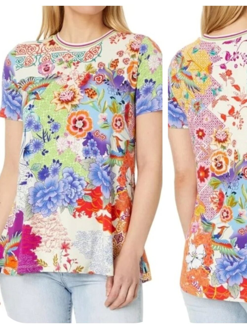Johnny Was The Janie Favorite Short Sleeve Crew Neck Swing Tee LARGE, T18924-4
